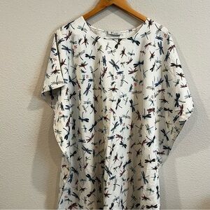 EZGI white and colorful dragon fly print pull over kaftcan dress one size